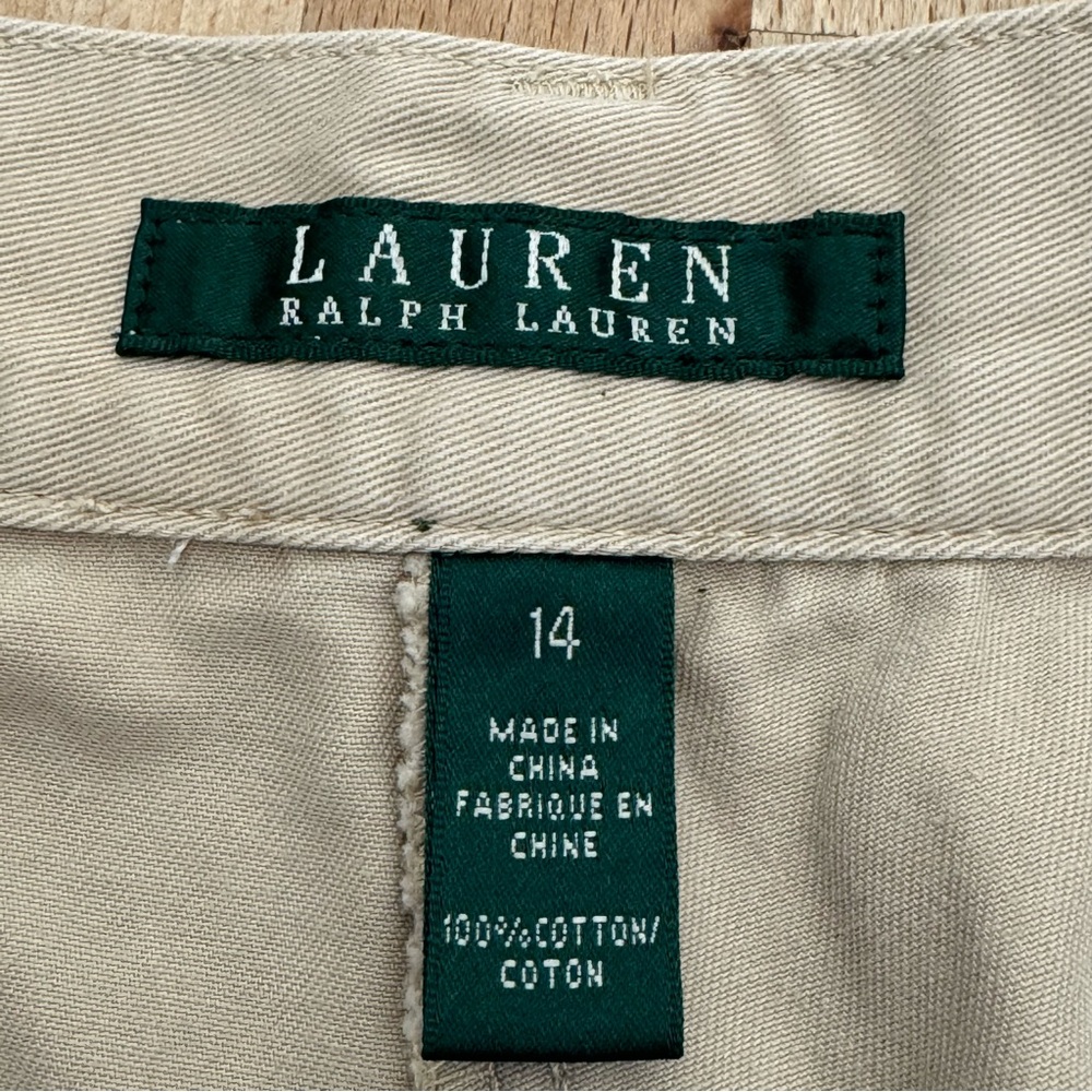 Lauren Ralph Lauren Khaki Flat Front Shorts Women’s 14 Classic Cotton Preppy - Picture 8 of 16